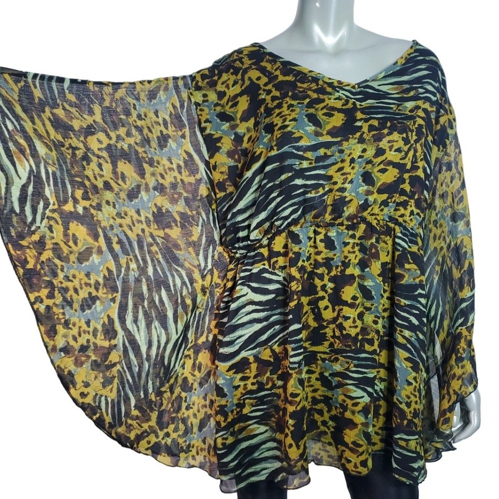 Jaclyn Smith Top Plus Size 2X Kimono Sleeve Leopard V-Neck Pullover Casual Black